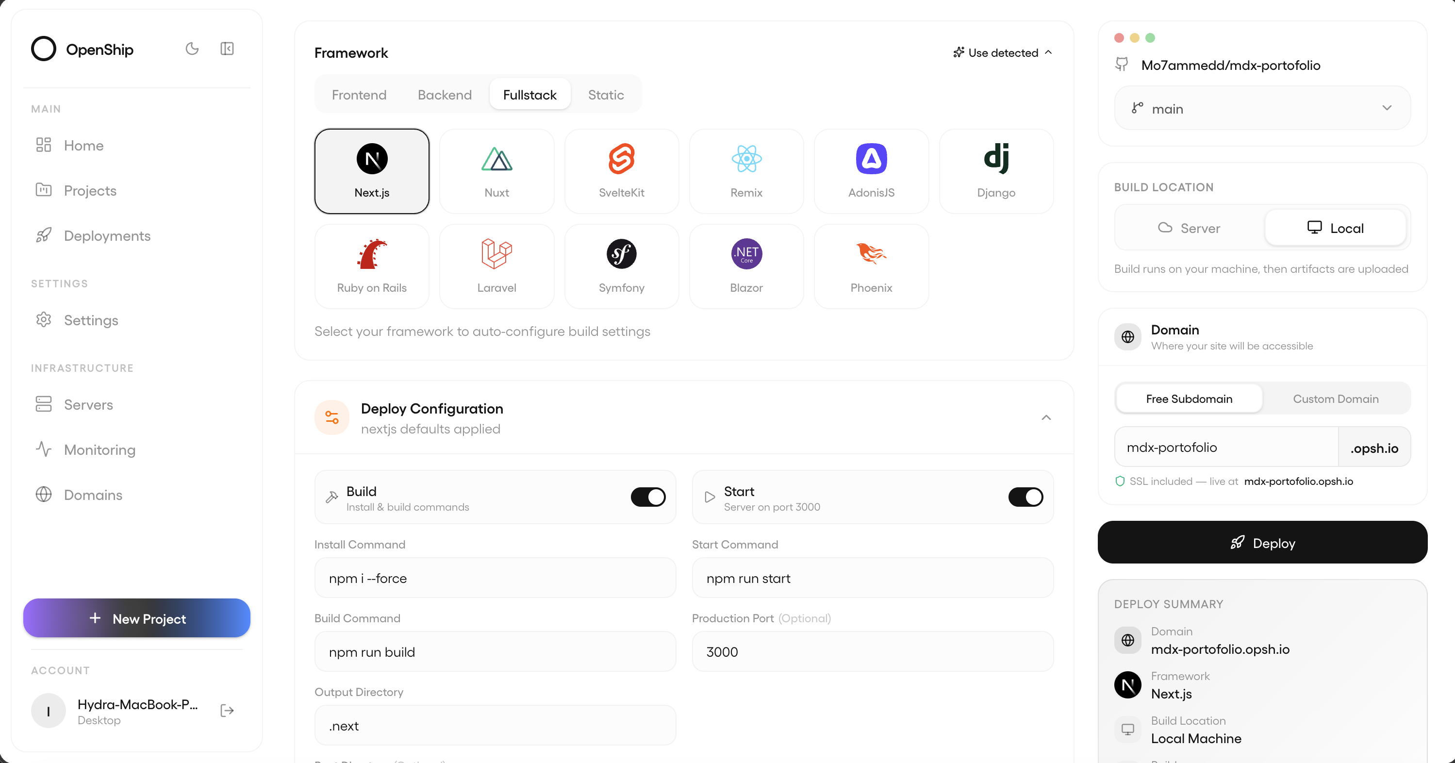 The GramCode desktop app - deployments, logs, and services in one native window